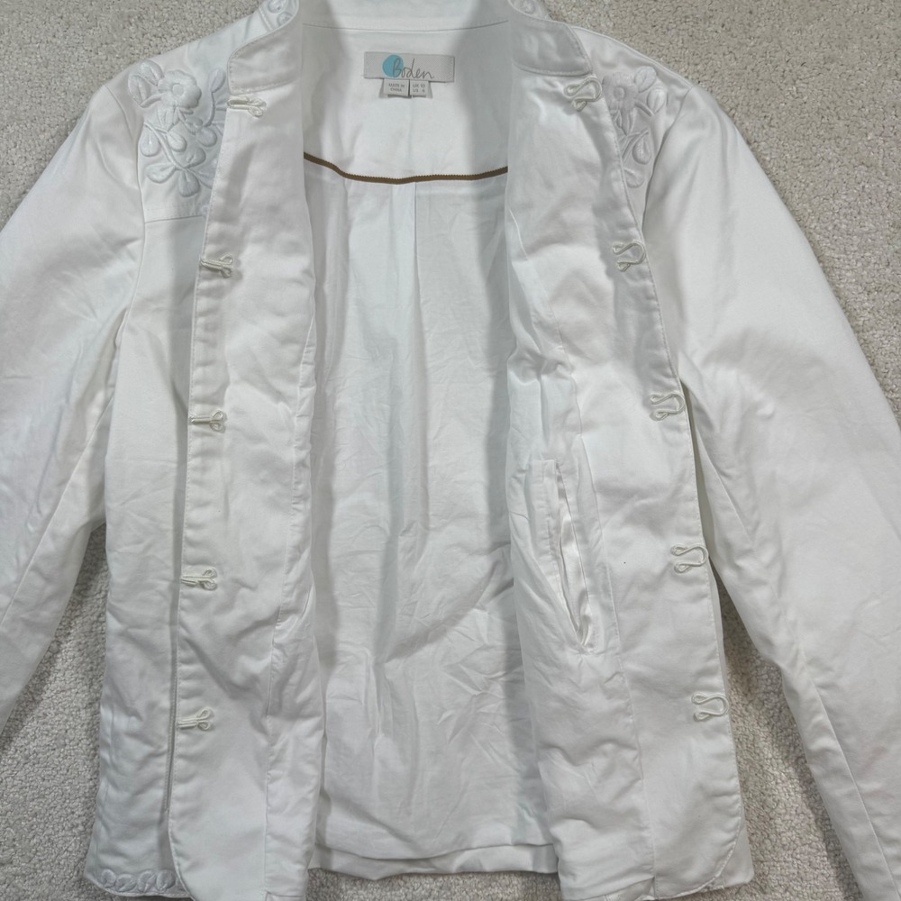 Boden Embroidered Jacket Womens 6 White Floral‎ Cotton Blend Hook Eye T0160 - Picture 11 of 13